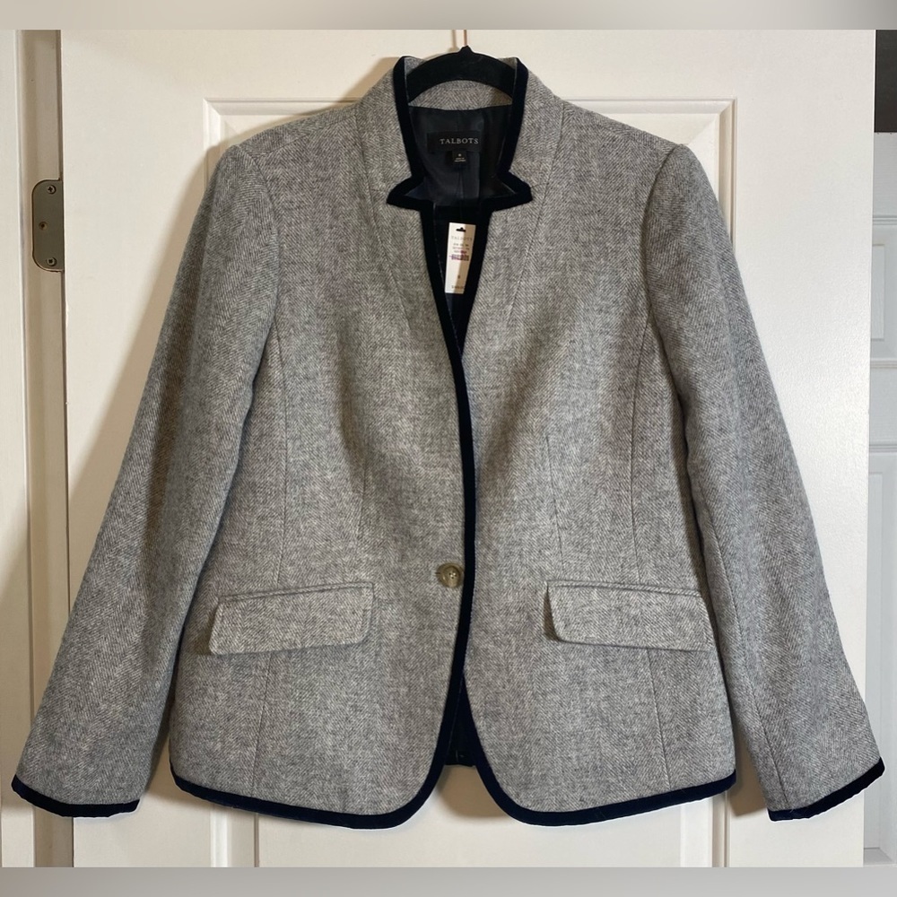 Talbots Grey Blazer with Navy Blue Velvet Lining NWT